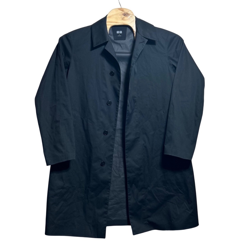 Uniqlo Blocktech Balmacaan Coat Black Mens Medium 312-414363 Single Breasted